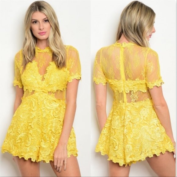 MODA ME COUTURE Pants - Yellow Lace Romper